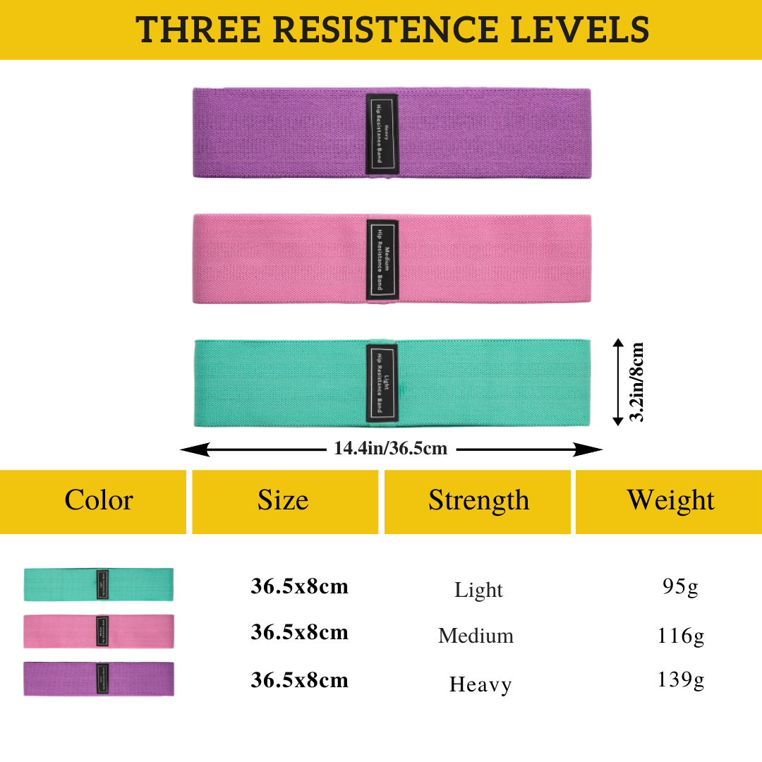 3 Levels Anti-Slip Booty Resistance Bands Set Glute Workout Fitness