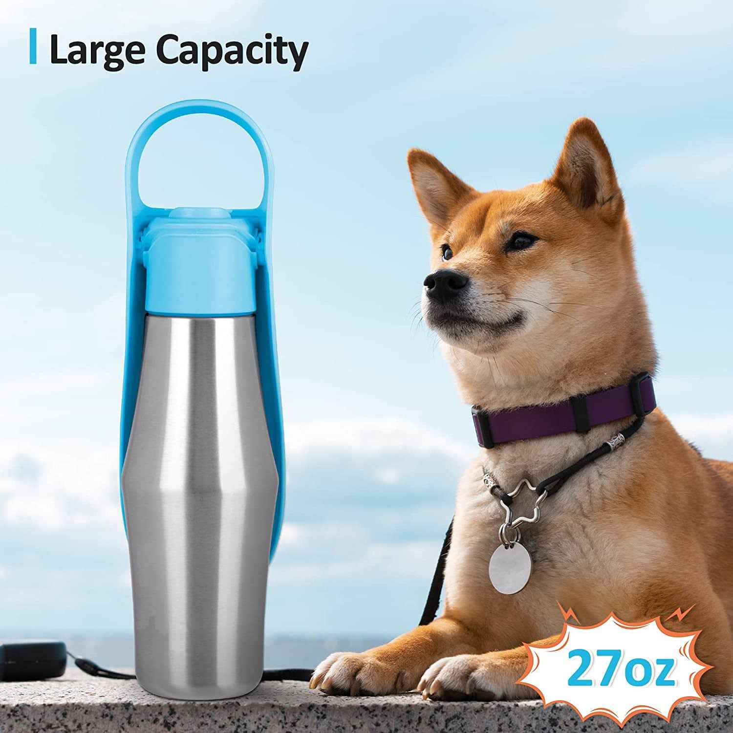 750ml Portable Dog Water Bottle – Stainless Steel Pet Water Dispenser with Silicone Bowl